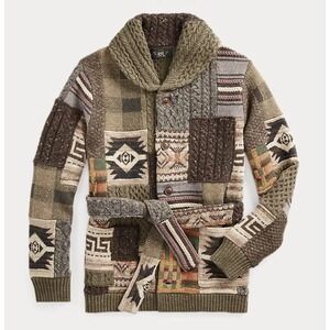 NWT RRL Double RL Patchwork Ranch Cardigan Shawl Collar Belted Wool Blend Mens S